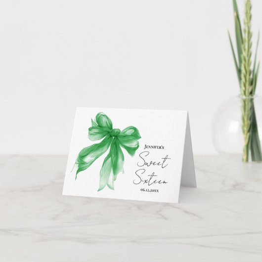 Groene strik Coquette Script Sweet 16 Dank je wel  Bedankkaart (Voorkant)