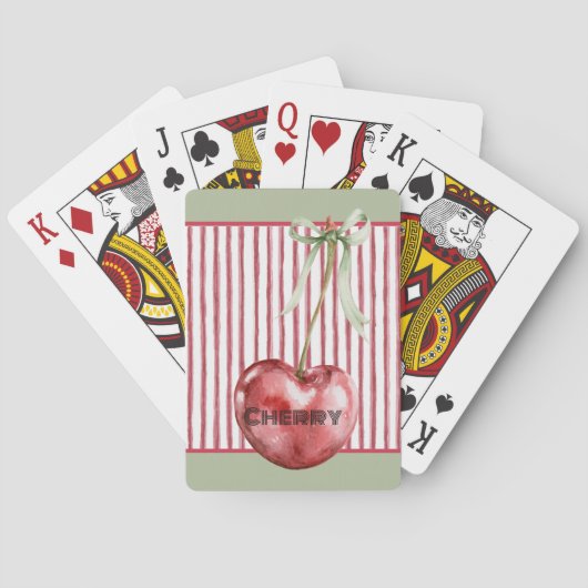 Groene Strik Creme Rood Strepen Kers Pokerkaarten (Achterkant)