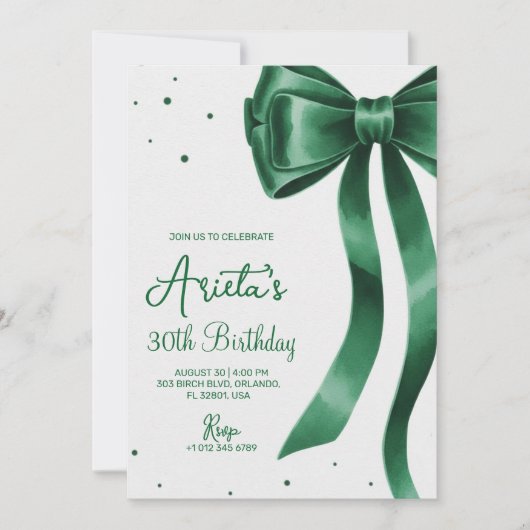 Groene strik & elegante script stijlvolle verjaard kaart (Voorkant)