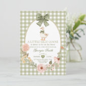 Groene Strik Gingham Dwaze Gans Baby Shower Kaart (Staand voorkant)