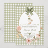 Groene Strik Gingham Dwaze Gans Baby Shower Kaart (Voorkant / Achterkant)