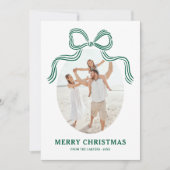 Groene Strik Kerst Foto Feestdagenkaart (Voorkant)