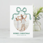 Groene Strik Kerst Foto Feestdagenkaart (Staand voorkant)