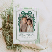 Groene Strik Kerst Foto Feestdagenkaart