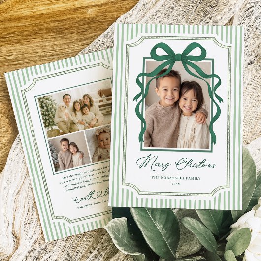 Groene Strik Kerst Foto Feestdagenkaart