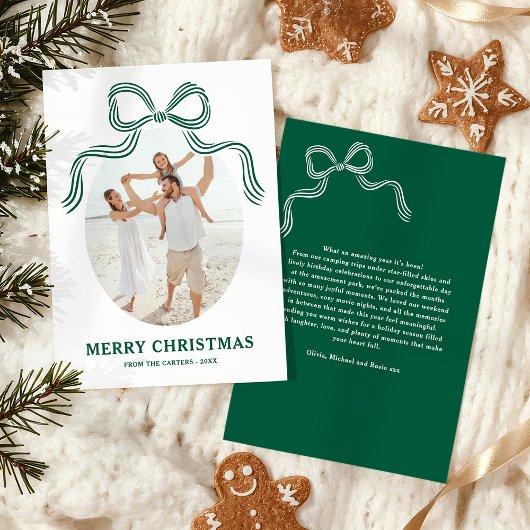 Groene Strik Kerst Foto Feestdagenkaart