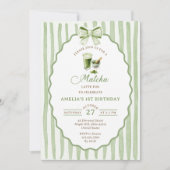 Groene strik Matcha verjaardagsfeest uitnodiging (Voorkant)
