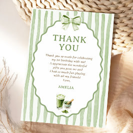 Groene strik met strepen Matcha verjaardags bedank Bedankkaart