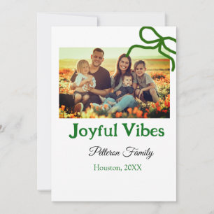 Groene strik vrolijke Vibes voeg familiefoto naam Kaart