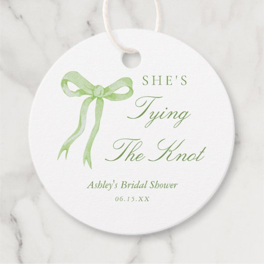 Groene strik zij knoopt de knoop bruidsfeest bedankjes labels (Voorkant)