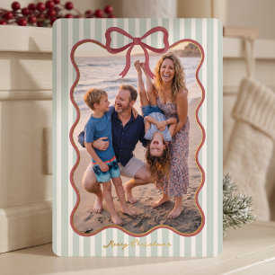 Groene striklijst gestreepte kerstfoto folie feestdagenkaart
