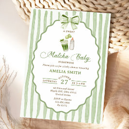 Groene strikstrepen Matcha babyshower uitnodiging