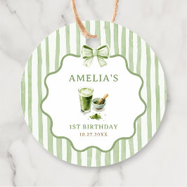 Groene strikstrepen Matcha verjaardag Favor Tags Bedankjes Labels