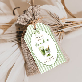 Groene strikstrepen Matcha verjaardagscadeaubijslu Cadeaulabel