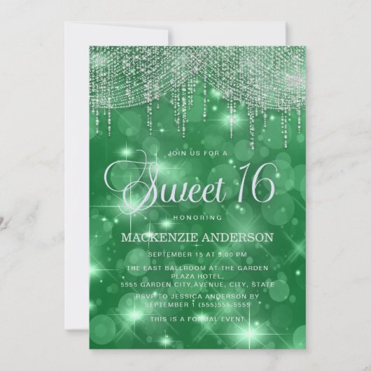 Groene String Lights Bokeh Sweet 16 Kaart (Voorkant)