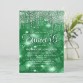 Groene String Lights Bokeh Sweet 16 Kaart (Staand voorkant)