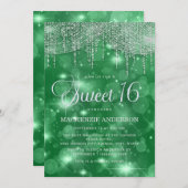 Groene String Lights Bokeh Sweet 16 Kaart (Voorkant / Achterkant)