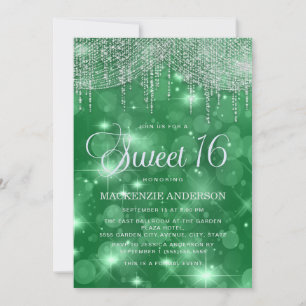 Groene String Lights Bokeh Sweet 16 Kaart