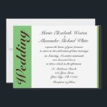 Groene Stripe Chocolate Brown Wedding Invitations Kaart<br><div class="desc">Aangepast gedrukte groene en bruine uitnodigingen.</div>