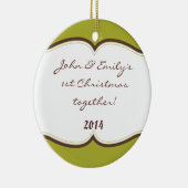 Groene Stripe Retro Prin Gepersonaliseerde Naam Or Keramisch Ornament (Rechts)