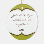 Groene Stripe Retro Prin Gepersonaliseerde Naam Or Keramisch Ornament (Links)