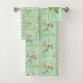 Groene Stripe Roze Roze Floral Bad Handdoek (Insitu)
