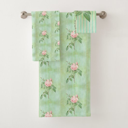 Groene Stripe Roze Roze Floral Bad Handdoek (Insitu)