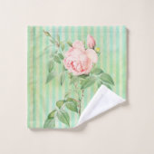 Groene Stripe Roze Roze Floral Bad Handdoek (Wasdoekje)