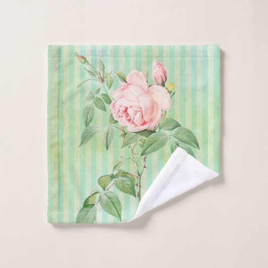 Groene Stripe Roze Roze Floral Bad Handdoek (Wasdoekje)