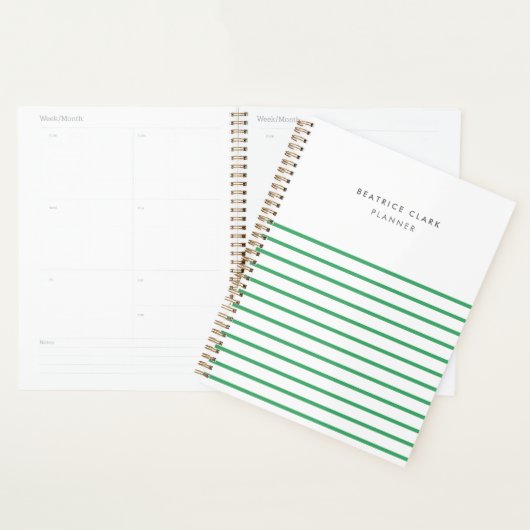 Groene Stripe Trendy Moderne Minimale Eenvoudige Planner (Display)