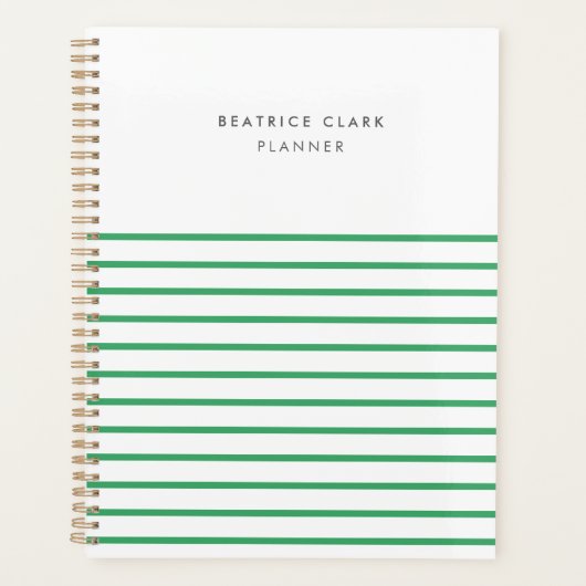Groene Stripe Trendy Moderne Minimale Eenvoudige Planner (Voorkant)