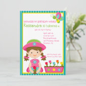 Groene striped Gardening Girl Birthday Invitation Kaart (Staand voorkant)