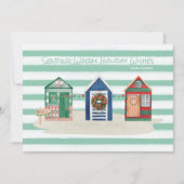 Groene Stripes Beach Wishes Beach Huts Holiday Feestdagenkaart (Voorkant)