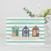 Groene Stripes Beach Wishes Beach Huts Holiday Feestdagenkaart (Staand voorkant)