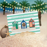 Groene Stripes Beach Wishes Beach Huts Holiday Feestdagenkaart<br><div class="desc">Het groene en witte kustvakantiekaart van Nautical Boutique Co. is voorzien van drie waterverf strandhutten die zijn ingericht voor de feestdagen en op bijpassende strepen voor groene waterverf zijn aangebracht. De achterkant kenmerkt een klantgerichte nautische groet. #Nautical #CoastalKerstmis #Feestdagen #NauticalHolidays</div>