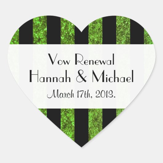 Groene stripes, glitter Stripes, lijnen, hernieuwi Hart Sticker (Voorkant)