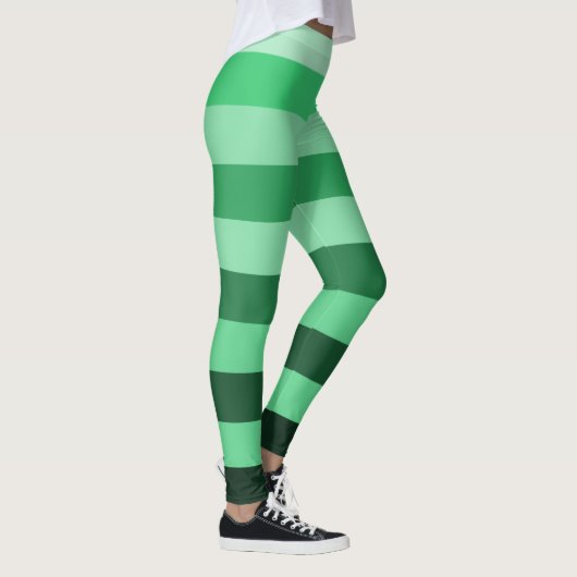 Groene Stripes Patroonkleurblok Leggings (Rechts)