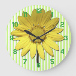 Groene Stripes Yellow Daisy Wall klok