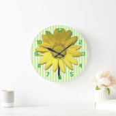 Groene Stripes Yellow Daisy Wall klok (Huis)