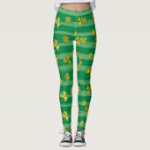 Groene Striples Patroon met Gouden Klavers Patrick Leggings (Voorkant)