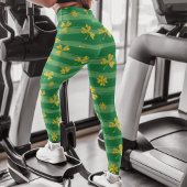Groene Striples Patroon met Gouden Klavers Patrick Leggings