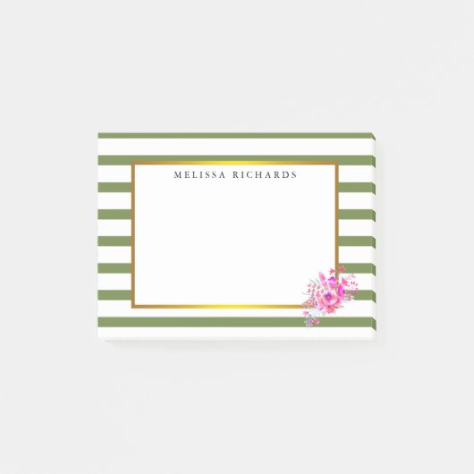 Groene strips met gouden rand Floral Post-it® Notes (Voorkant)