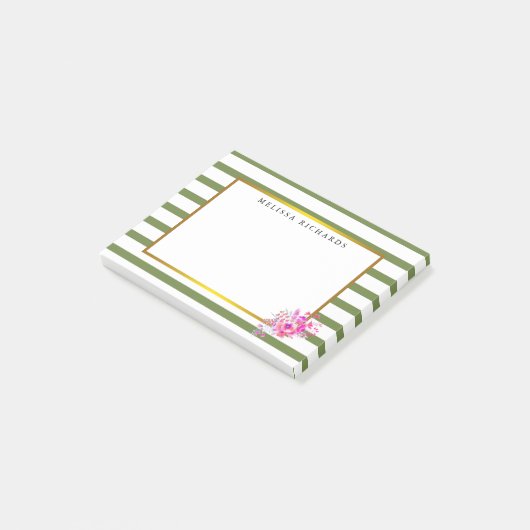 Groene strips met gouden rand Floral Post-it® Notes (Schuin)