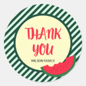 Groene strips met rode groene watermeloen Dank u Ronde Sticker (Voorkant)