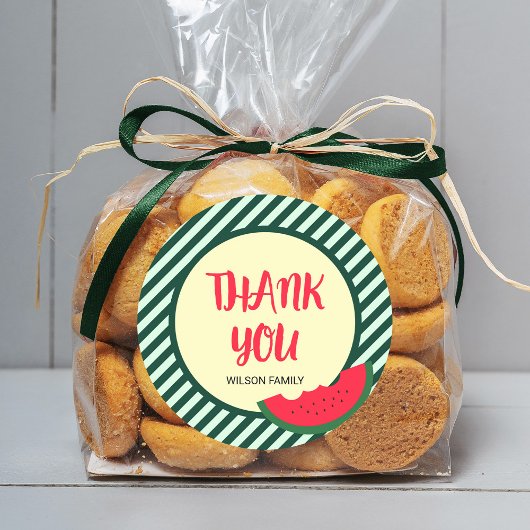 Groene strips met rode groene watermeloen Dank u Ronde Sticker