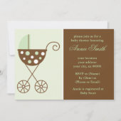 Groene Stroller Neutrale Baby shower nodigt uit Kaart (Voorkant)