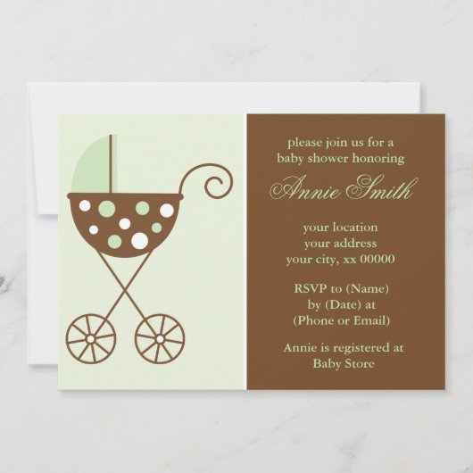 Groene Stroller Neutrale Baby shower nodigt uit Kaart (Voorkant)