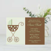 Groene Stroller Neutrale Baby shower nodigt uit Kaart (Staand voorkant)
