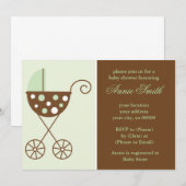 Groene Stroller Neutrale Baby shower nodigt uit Kaart (Voorkant / Achterkant)