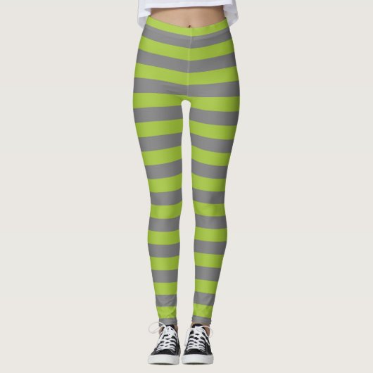 Groene strook van houtskool, grijs en appel leggings (Voorkant)